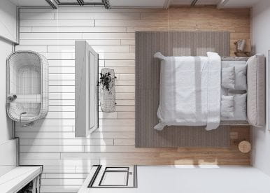 Intimate Scandinavian Style Bed and Bath