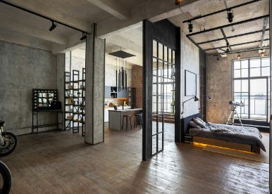 Sleek and Industrial Studio Style Bedroom