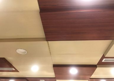 Elegant Wooden False Ceiling with Brown and Yellow Enamel Paint