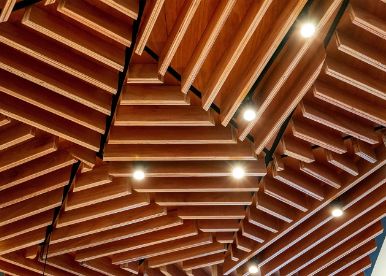 Radiant Wooden Grid False Ceiling