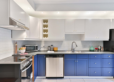 Bold and Beautiful Modular Kitchen with Exposed Brick Wall