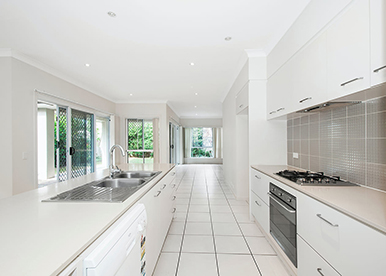 All White Modern Single Wall Kitchen with Island