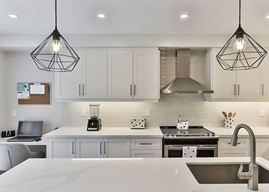 Long White Kitchen with Polka Dot Highlights