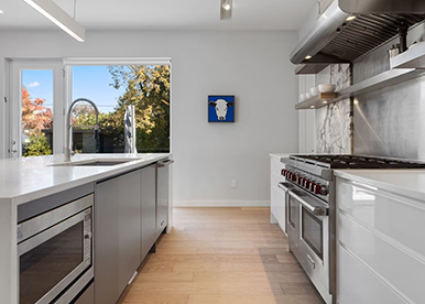 Contemporary Grey and High-Gloss White Laminate Kitchen Design