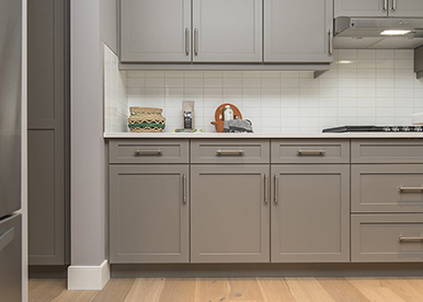 Neutral grey white straight modular kitchen