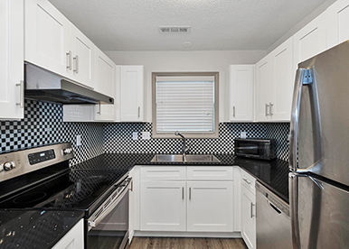 Black, White, and Chequered Modern Kitchen 