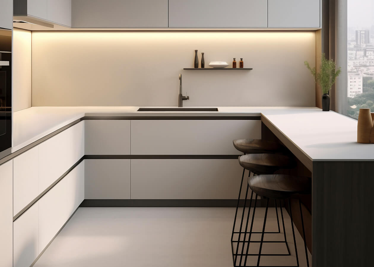 Simple Modular Kitchen With Warm Lighting