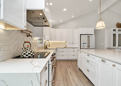 Sleek Gold Accents White Chic Kitchen