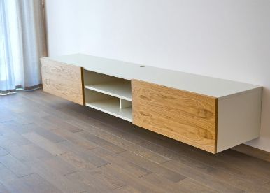 Contemporary White & Brown Floating Media Cabinet